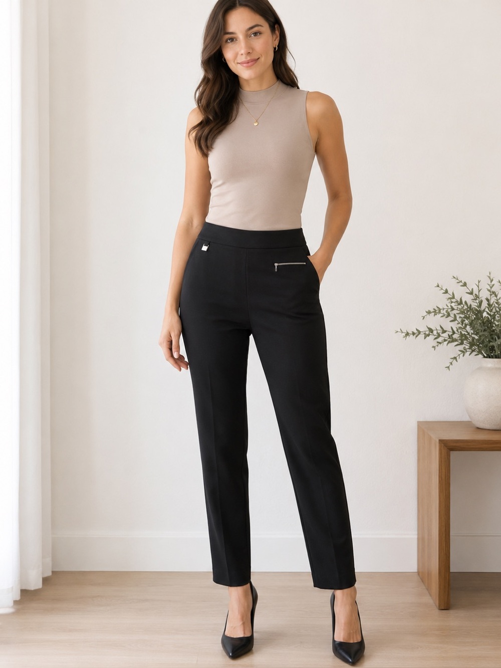New Directions Black Pull On Stretch Pants Slim Leg | Size 12